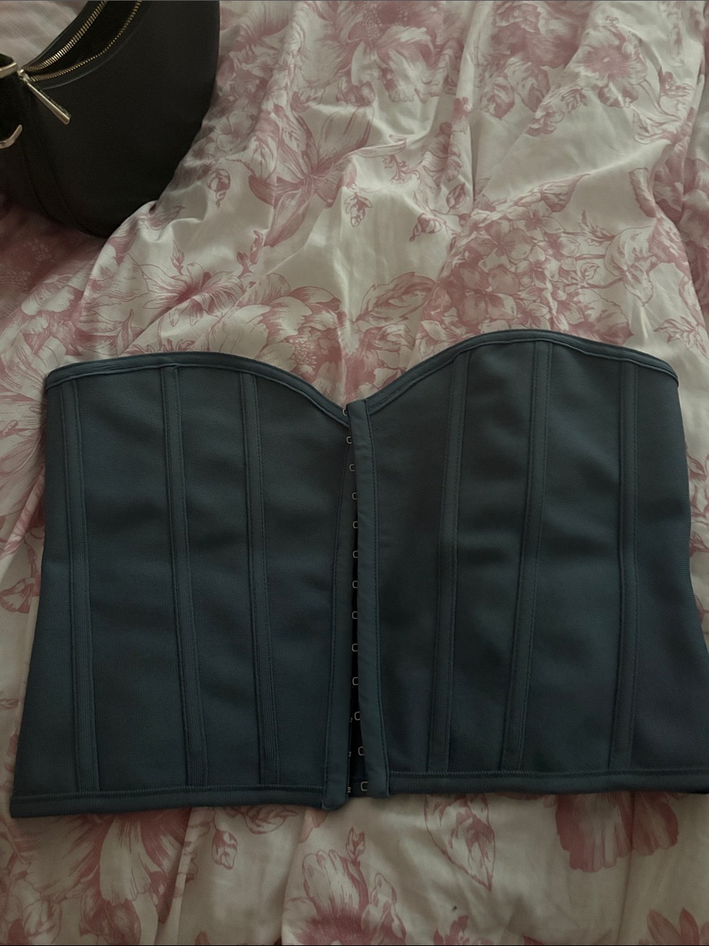 Pretty Little Thing Structured Strapless Corset Top in Slate Blue